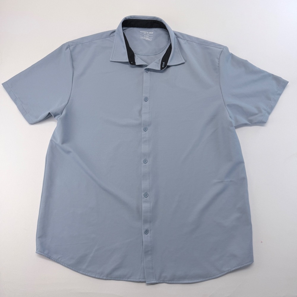 Kenneth Cole New York Mens XL Blue Tech Stretch Short Sleeve Button Down Shirt